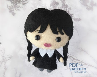 New Wednesday felt toy PDF and SVG sewing patterns, Dollmaking pattern, Easy to make Halloween toy, Halloween ornament