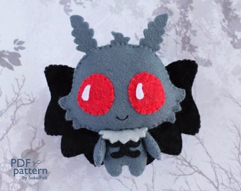 Baby Mothman felt toy sewing PDF and SVG pattern, Cryptid creature, Halloween DIY plush toy, Doll making pattern, Halloween toy