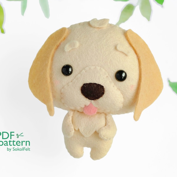 Labrador puppy felt toy sewing PDF and SVG patterns, Golden retriever, Cute dog sewing tutorial, Dog lover gift, Baby crib mobile toy