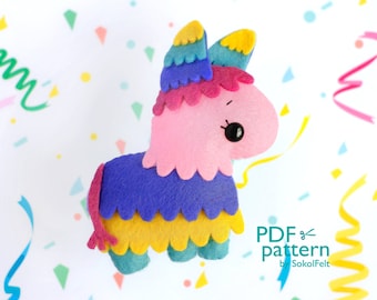 Linda piñata fieltro juguete cosiendo patrones PDF y SVG, juguete llama, regalo de cumpleaños, guirnalda de nombre de felpa