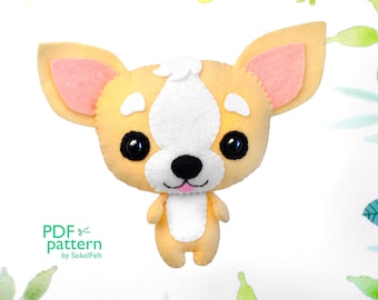 Chihuahua Puppy Felt Toy Sewing Pattern, DIY dog plush doll (PDF & SVG)