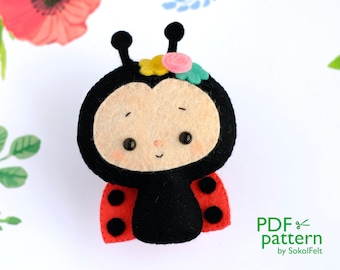 Little ladybug felt toy sewing PDF and SVG patterns, cute bug plush toy, baby crib mobile toy, DIY felt garland