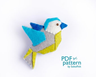 Felt Bird Sewing Pattern: Origami Style Brooch or Ornament (PDF Pattern)