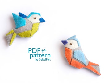 Felt Bird Sewing Pattern: Origami Style Brooch or Ornament (PDF Pattern)
