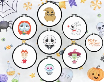 Set of Halloween cross stitch patterns, Christmas embroidery patterns, Cross stitch for beginners