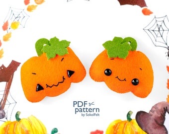 Felt Pumpkin Toy PDF Pattern, Halloween Ornament (SVG)