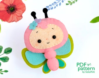 Little butterfly felt toy sewing PDF and SVG patterns, cute bug plush toy, baby crib mobile toy, DIY felt garland