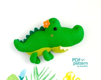 Crocodile felt toy PDF and SVG patterns, Australian wild animals, Woodland animal sewing tutorial