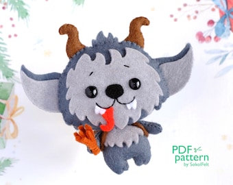 Krampus felt toy sewing PDF and SVG pattern, Halloween felt pattern, Christmas tree plush ornament, baby crib mobile toy