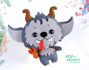 Krampus felt toy sewing PDF and SVG pattern, Christmas evil spirit, Christmas tree plush ornament, baby crib mobile toy