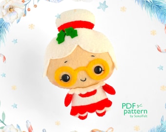 Patrón de costura para el juguete de fieltro de la Señora Claus: Adorno navideño (PDF y SVG)