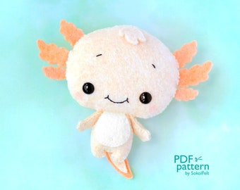 Baby Axolotl felt toy sewing PDF and SVG Pattern, Cute salamander softie, Sea Life baby crib mobile toy, Under the sea
