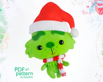 Green Christmas monster felt toy sewing PDF and SVG pattern, Christmas felt toy, Christmas tree plush ornament, baby crib mobile toy