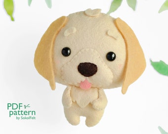 Naaipatroon vilten labrador puppy: Golden Retriever-hondenspeelgoed (pdf en SVG)