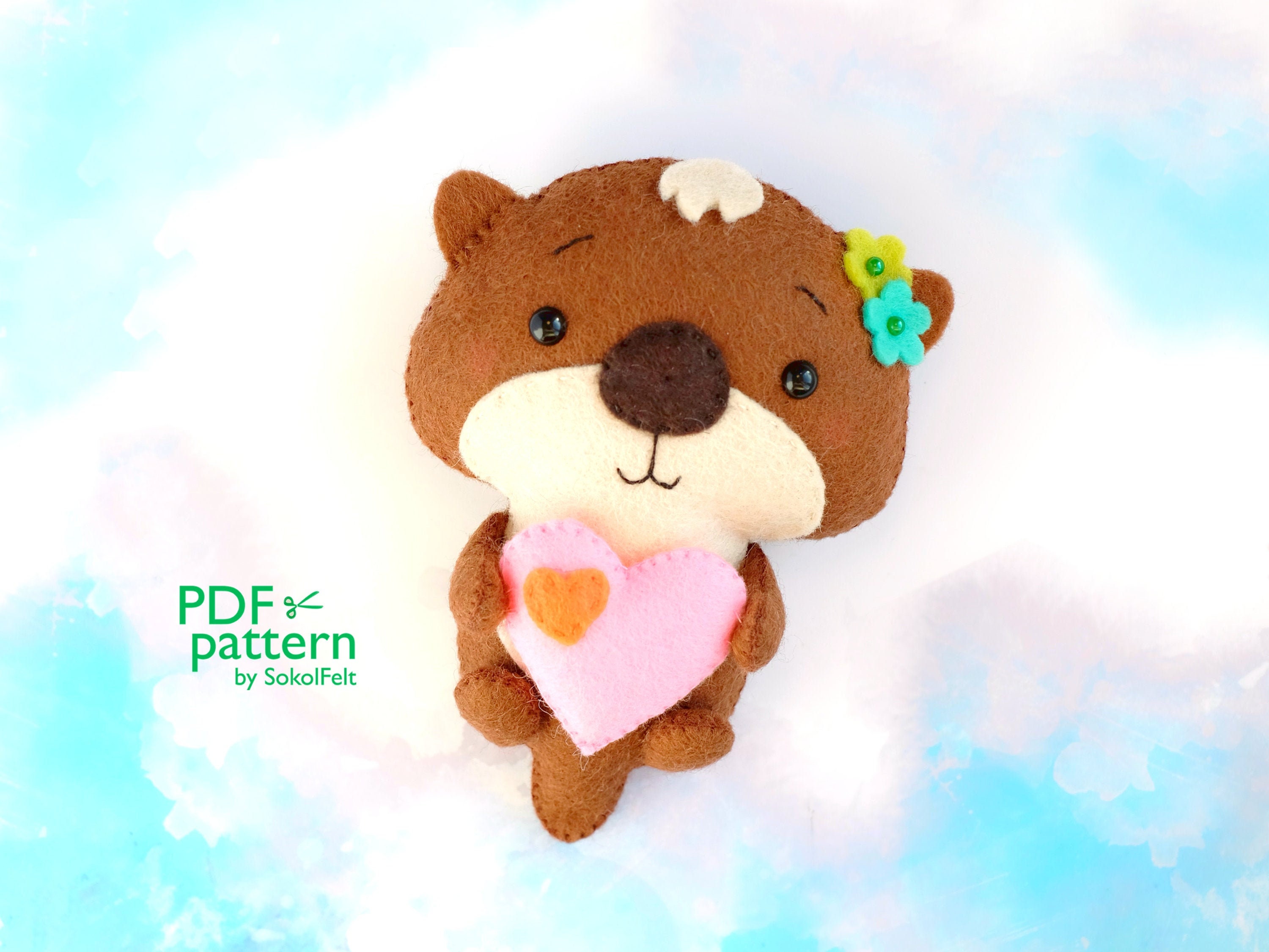 Felt otter with heart PDF and SVG pattern Valentine's Day Etsy