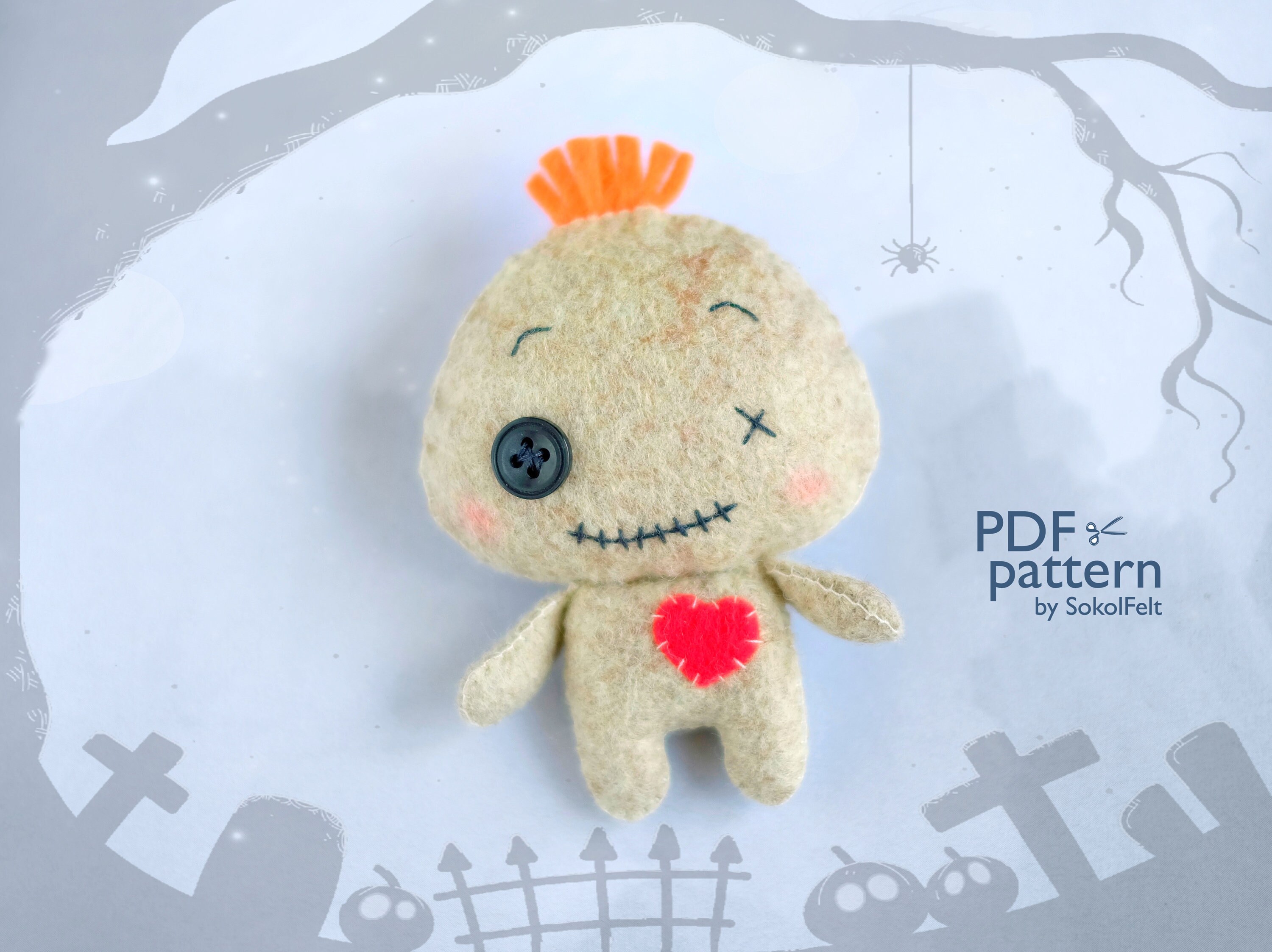 Cute voodoo doll toy sewing PDF pattern Felt Halloween | Etsy