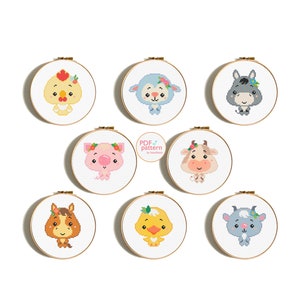 Farm baby animals cross stitch PDF Patterns, Set of 8, Duck, Chick, Donkey, Horse, Cow, Lamb, Pig and Goat