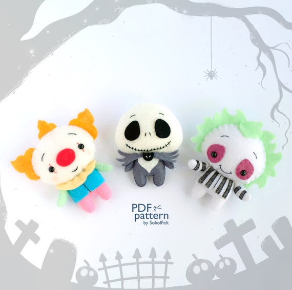Set of 3 Felt Halloween Toys PDF Pattern Cute Spooky Movie | Etsy