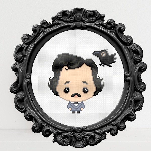 Edgar Poe cross stitch PDF Pattern, Halloween cross stitch design, DIY Halloween decor, Cross stitch embroidery for beginners