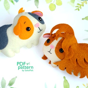 Guinea pigs felt toy sewing PDF and SVG patterns, Silkie guinea pig, Plush toy pattern, Felt pet toy, Baby crib mobile toy, Nursery decor