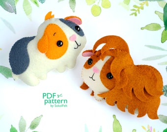 Guinea pigs felt toy sewing PDF and SVG patterns, Silkie guinea pig, Plush toy pattern, Felt pet toy, Baby crib mobile toy