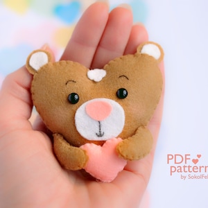 Felt Valentine Teddy Bear Sewing Pattern: Heart Ornament (PDF & SVG)