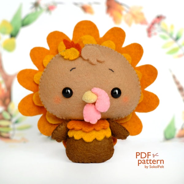 Turkey felt toy sewing PDF and SVG patterns, Thanksgiving toy sewing patterns, Cute farm animals, Baby crib mobile toy