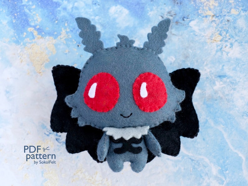 Baby Mothman felt toy sewing PDF and SVG pattern, Cryptid creature, Halloween DIY plush toy, Doll making pattern, Halloween toy image 3