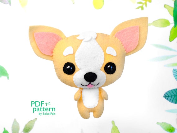 チワワの子犬のフェルト製おもちゃの型紙、手作り犬のぬいぐるみ