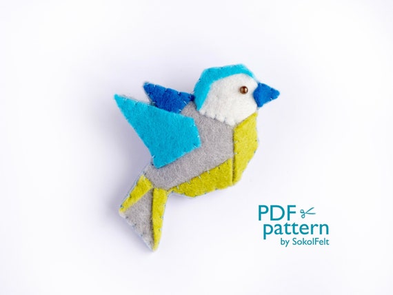 Felt Bird Sewing Pdf Pattern Felt Bird Brooch Origami Bird Ornament Diy Easy Hand Sewing Bird Tutorial Lovebird Tomtit Titmouse