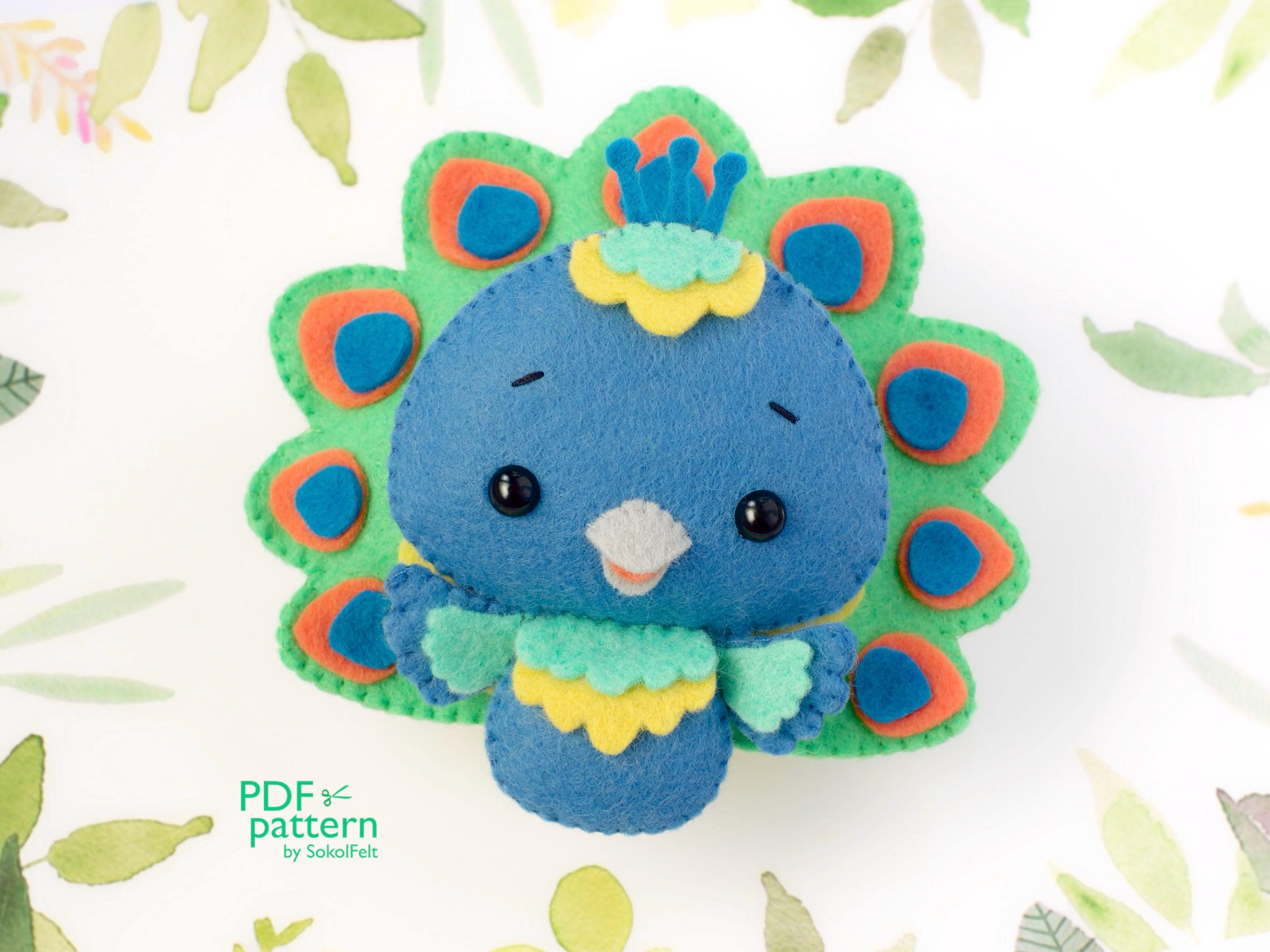 Peacock bird vilt speelgoed PDF- en SVG-patroon, naai-tutorial pluche vogel speelgoed, DIY mobiel speelgoed babybedje