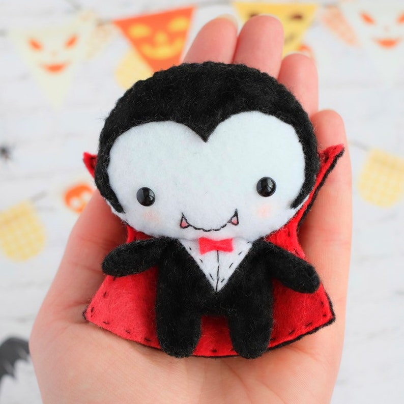 Baby Dracula felt toy sewing PDF and SVG patterns, Felt Vampire doll, DIY halloween toy, Easy to make Halloween toy image 2