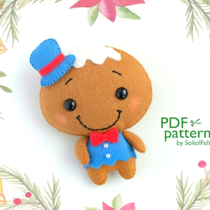Felt Gingerbread man toy sewing PDF and SVG pattern, Christmas felt toy digital tutorial, Christmas tree toy ornament, baby crib mobile toy