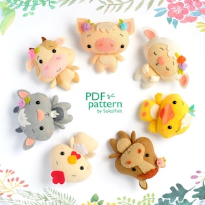 Farm Animal Felt Patterns PDF SVG – Pig Cow Lamb Chick Duck – Baby Mobile DIY – Nursery Decor – Plush Toy Sewing Template