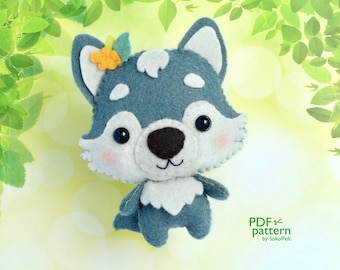 Felt Baby Wolf Toy Sewing Pattern, Woodland Animal (PDF & SVG)
