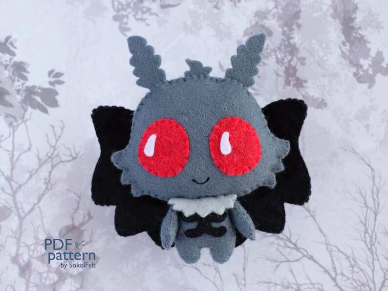 Baby Mothman felt toy sewing PDF and SVG pattern, Cryptid creature, Halloween DIY plush toy, Doll making pattern, Halloween toy image 6