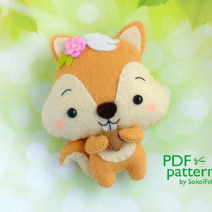 Squirrel felt toy PDF and SVG pattern, Felt woodland animal plush toy sewing tutorial, Baby crib mobile toy, Chipmunk ornament