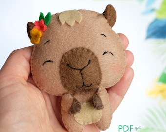 Baby capybara felt toy sewing PDF and SVG patterns, Doll making pattern, Kawaii plush doll, felt forest animal, baby crib mobile toy