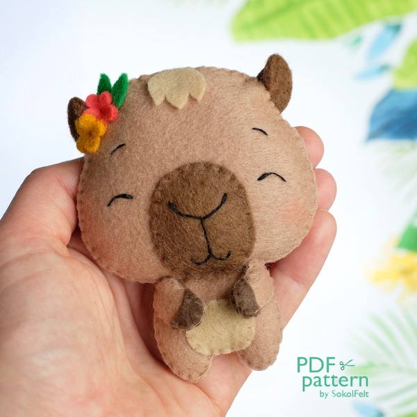 Baby capybara felt toy sewing PDF and SVG patterns, Doll making pattern, Kawaii plush doll, felt forest animal, baby crib mobile toy