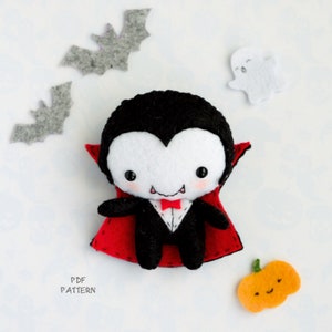 Baby Dracula felt toy sewing PDF and SVG patterns, Felt Vampire doll, DIY halloween toy, Easy to make Halloween toy image 4