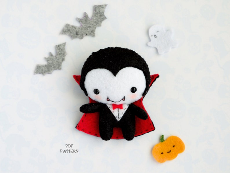 Baby Dracula felt toy sewing PDF and SVG patterns, Felt Vampire doll, DIY halloween toy, Easy to make Halloween toy image 4