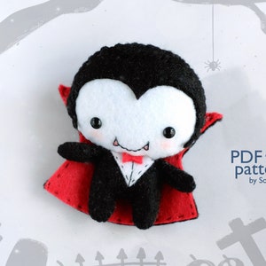 Baby Dracula felt toy sewing PDF and SVG patterns, Felt Vampire doll, DIY halloween toy, Easy to make Halloween toy