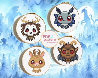 Cryptid Cross Stitch Pattern Set, Beginner Embroidery (PDF Pattern)