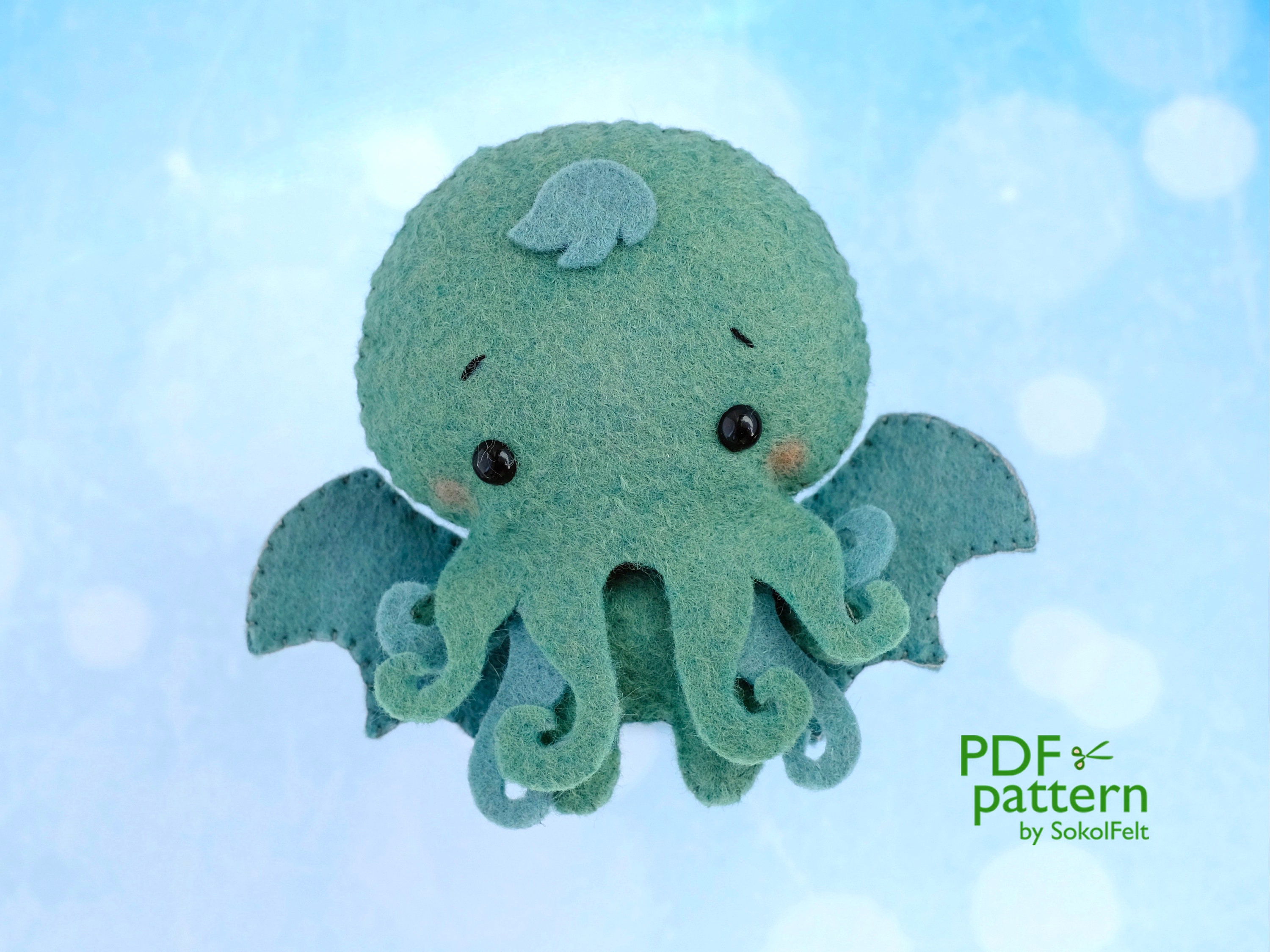 Baby Cthulhu Felt Toy Sewing Pattern: Lovecraft Halloween Plush (PDF & SVG)