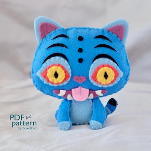 Patrón de costura PDF y SVG de tigre azul de fieltro para muñeco de peluche K-pop.