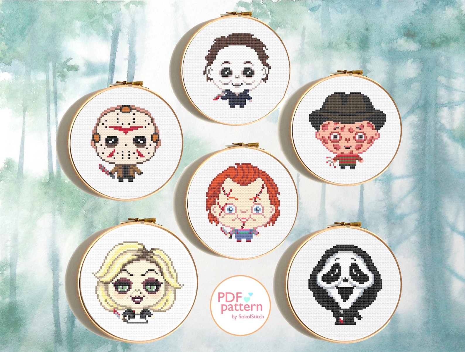 Slasher Drawing Outline Pattern Halloween Slasher Movie Cross Stitch Patterns: Horror Villains (PDF ...