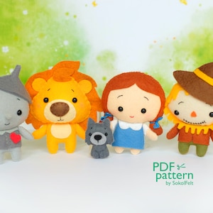 Wizard of Oz felt toy sewing PDF and SVG Patterns, Dorothy, Toto, Tin Woodman, Cowardly Lion, Scarecrow, Baby crib mobile toys