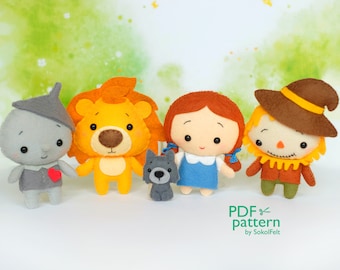 Wizard of Oz felt toy sewing PDF and SVG Patterns, Dorothy, Toto, Tin Woodman, Cowardly Lion, Scarecrow, Baby crib mobile toys