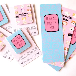 Magnetic bookmarks cat, blue pink reading times set cat, gift for best friend, bookmark set, bookmark with text, book