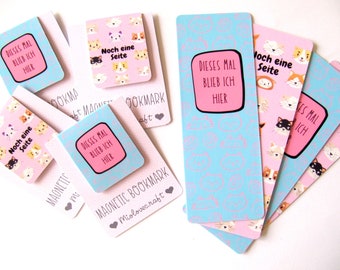 Magnetic bookmark cat, blue pink reading times kawaii, gift for best friend, bookmark set, bookmark with text, book mark